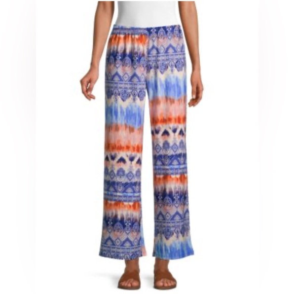 CocoBleu Palazzo Wide Leg Pants Women Large Printed Artsy Stretch Pull On 3X NWT - Picture 1 of 9